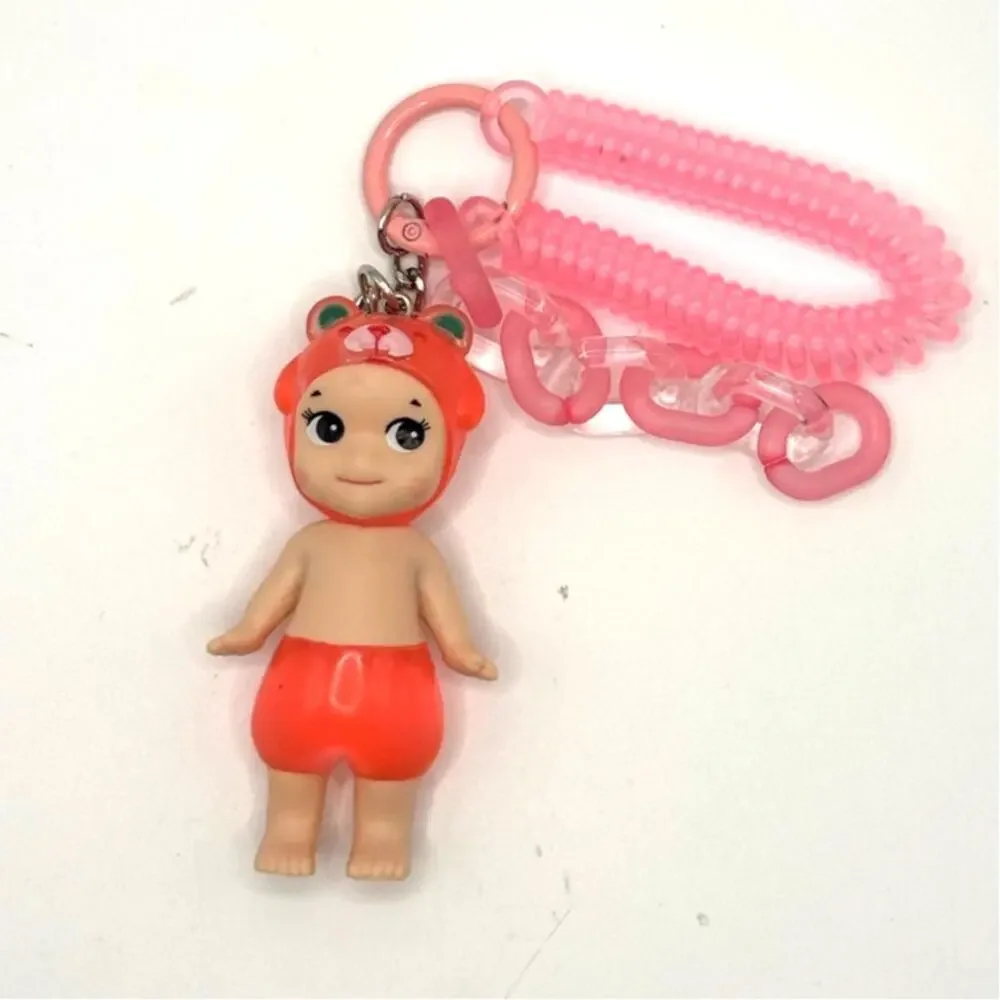 New Unbranded Kewpie/Angel Collectible Mini Figure, Pink Bear Keychain